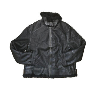 Men's The Fur Vault Black Shearling Fur Leather Jacket Size XL Biker MSR $3595